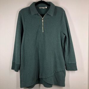 Soft Surroundings Green Calla Top Tunic Cozy 1/2 Zip Up Sweatshirt Size Large